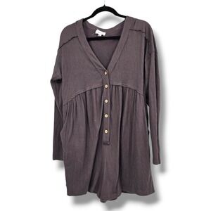 Heyson Button‎ Front Romper Long Sleeve Casual Comfy Lounge Medium